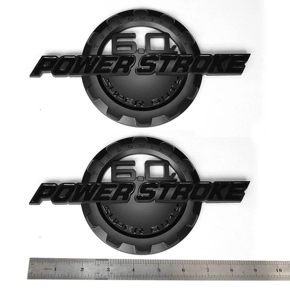 6.0L Powerstroke Emblem for POWER STROKE SUPER DUTY Badge Ford F250 (Black/Chrome/Red) 2-Pack