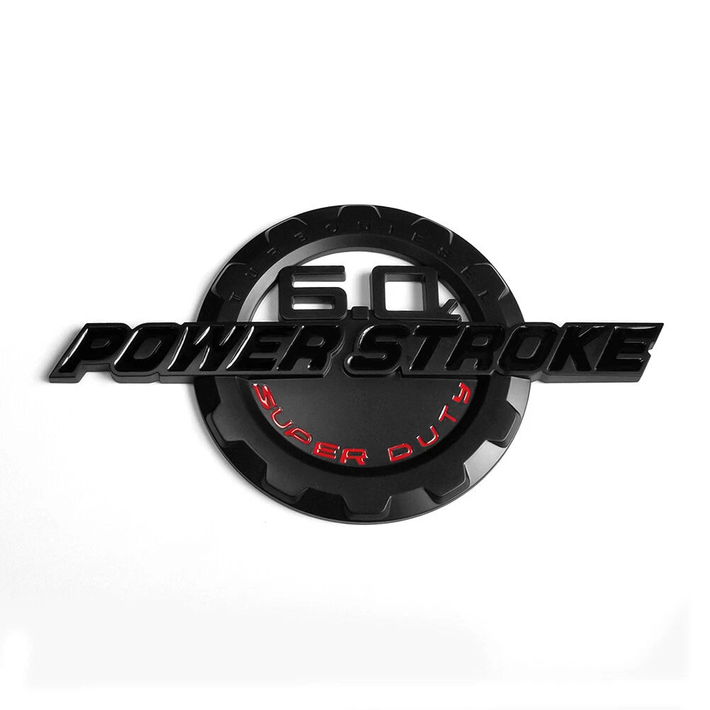 6.0L Powerstroke Emblem for POWER STROKE SUPER DUTY Badge Ford F250 (Black/Chrome/Red) 2-Pack