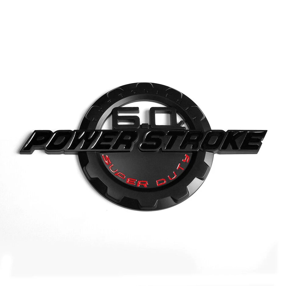6.0L Powerstroke Emblem for POWER STROKE SUPER DUTY Badge Ford F250 (Black/Chrome/Red) 2-Pack