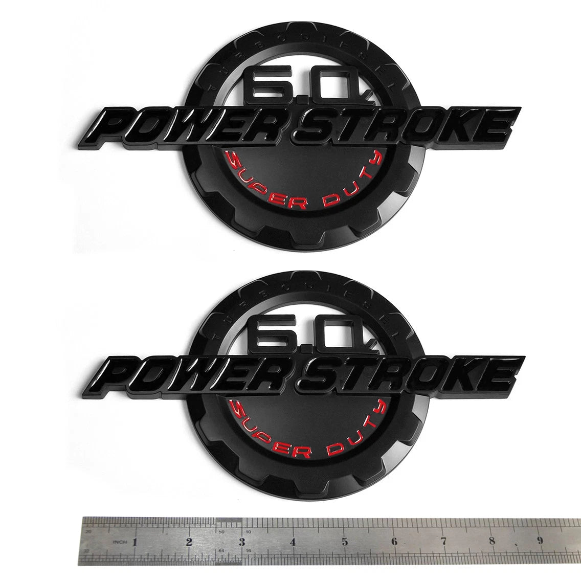 6.0L Powerstroke Emblem for POWER STROKE SUPER DUTY Badge Ford F250 (Black/Chrome/Red) 2-Pack