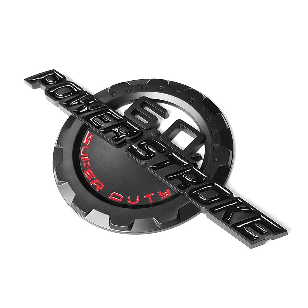 6.0L Powerstroke Emblem for POWER STROKE SUPER DUTY Badge Ford F250 (Black/Chrome/Red) 2-Pack