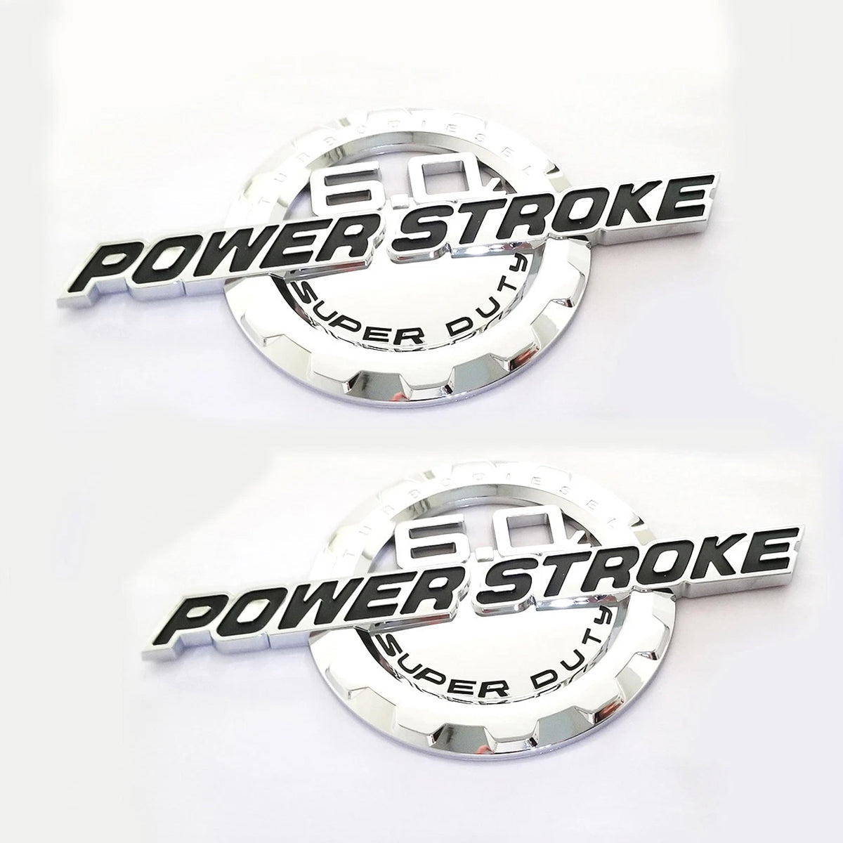 6.0L Powerstroke Emblem for POWER STROKE SUPER DUTY Badge Ford F250 (Black/Chrome/Red) 2-Pack