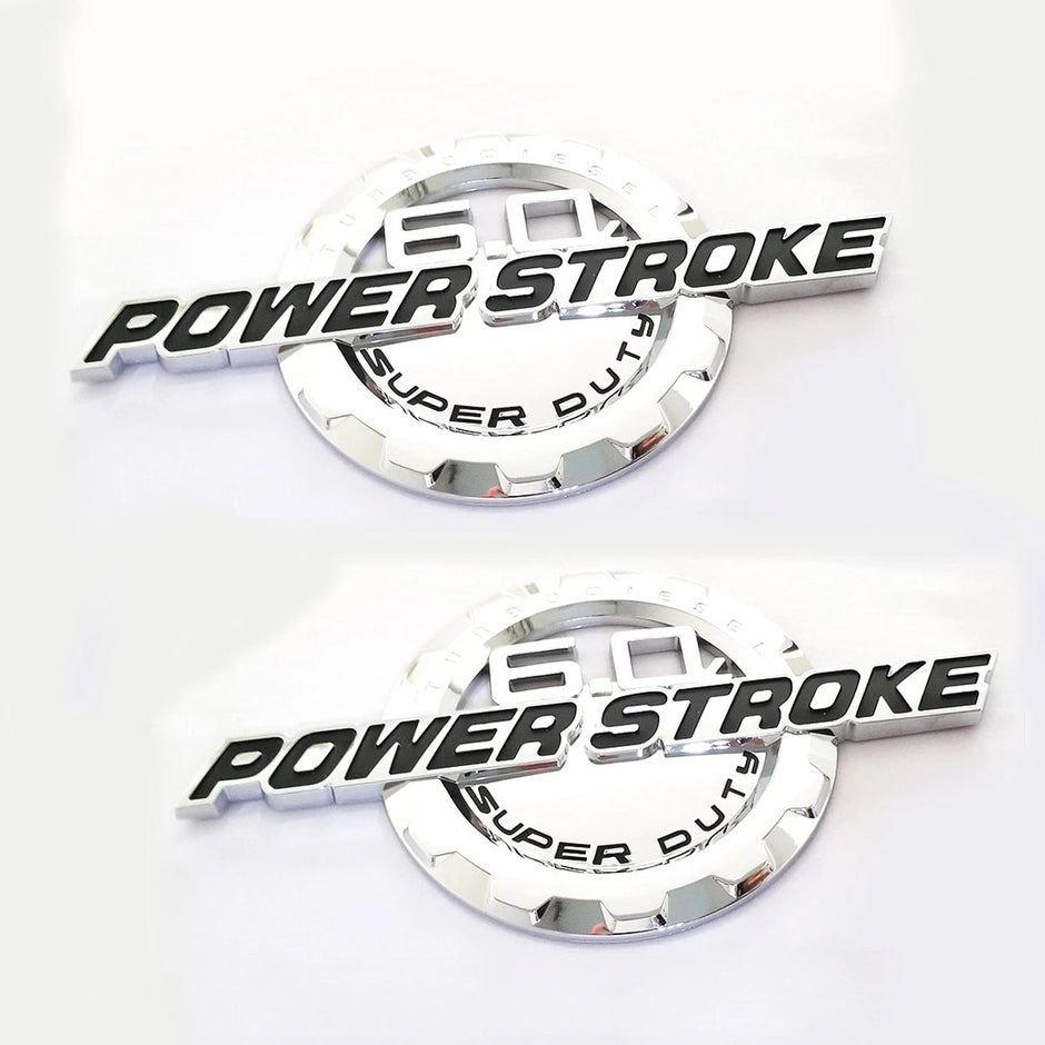 6.0L Powerstroke Emblem for POWER STROKE SUPER DUTY Badge Ford F250 (Black/Chrome/Red) 2-Pack