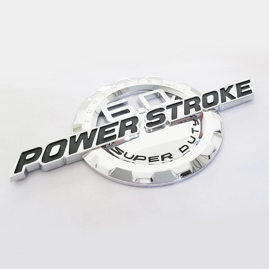 6.0L Powerstroke Emblem for POWER STROKE SUPER DUTY Badge Ford F250 (Black/Chrome/Red) 2-Pack