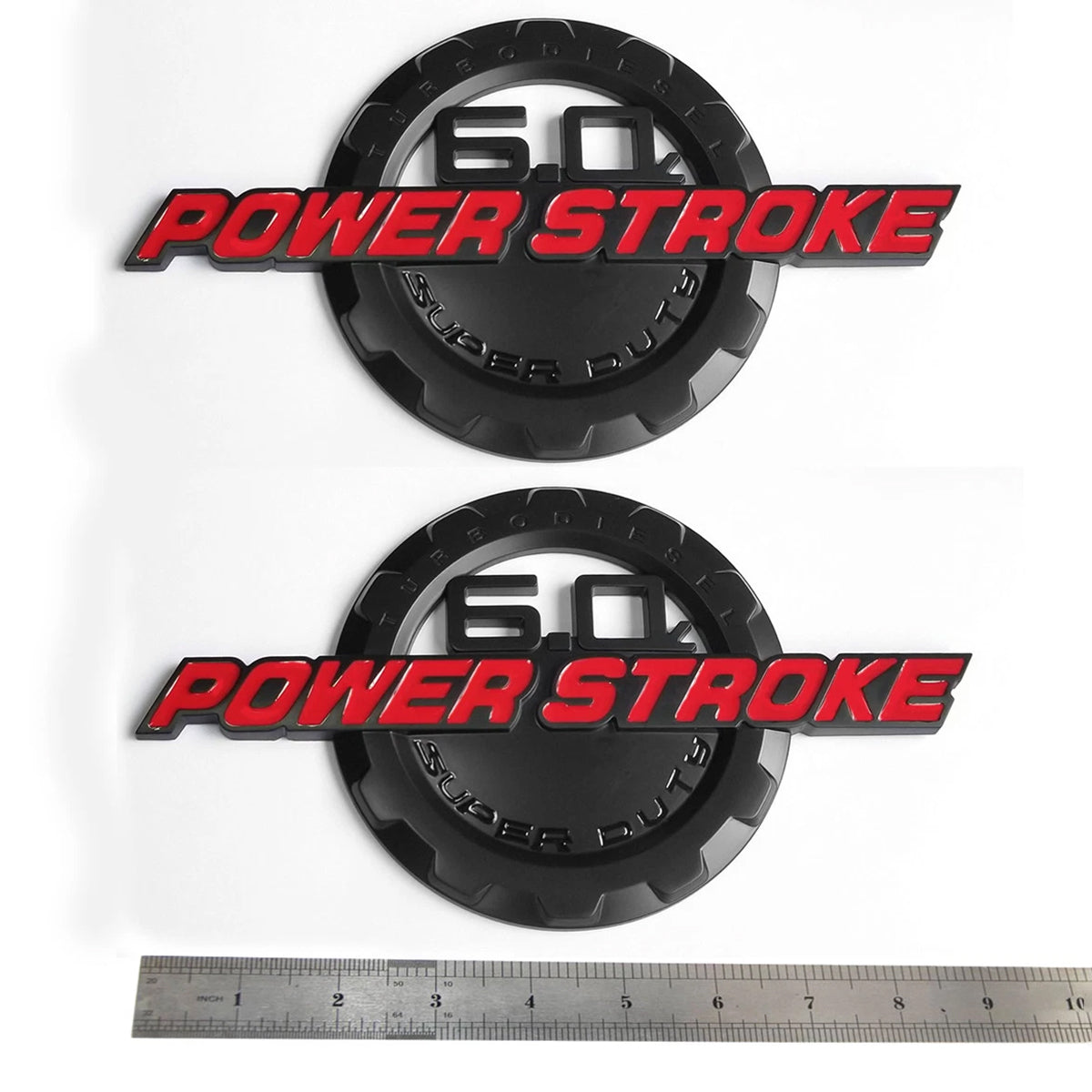 6.0L Powerstroke Emblem for POWER STROKE SUPER DUTY Badge Ford F250 (Black/Chrome/Red) 2-Pack