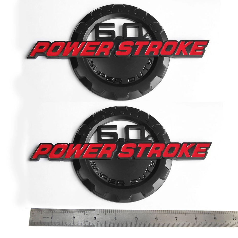 6.0L Powerstroke Emblem for POWER STROKE SUPER DUTY Badge Ford F250 (Black/Chrome/Red) 2-Pack