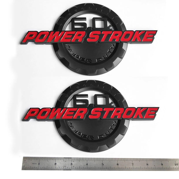 6.0L Powerstroke Emblem for POWER STROKE SUPER DUTY Badge Ford F250 (Black/Chrome/Red) 2-Pack