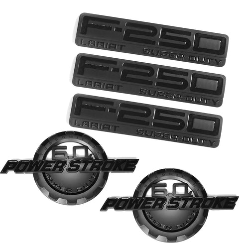 6.0L POWER STROKE + F-250 Lariat Super Duty Emblem Badge for Ford F250 (Black/Red/Chrome) 5-Pack