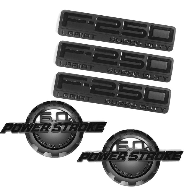 6.0L POWER STROKE + F-250 Lariat Super Duty Emblem Badge for Ford F250 (Black/Red/Chrome) 5-Pack