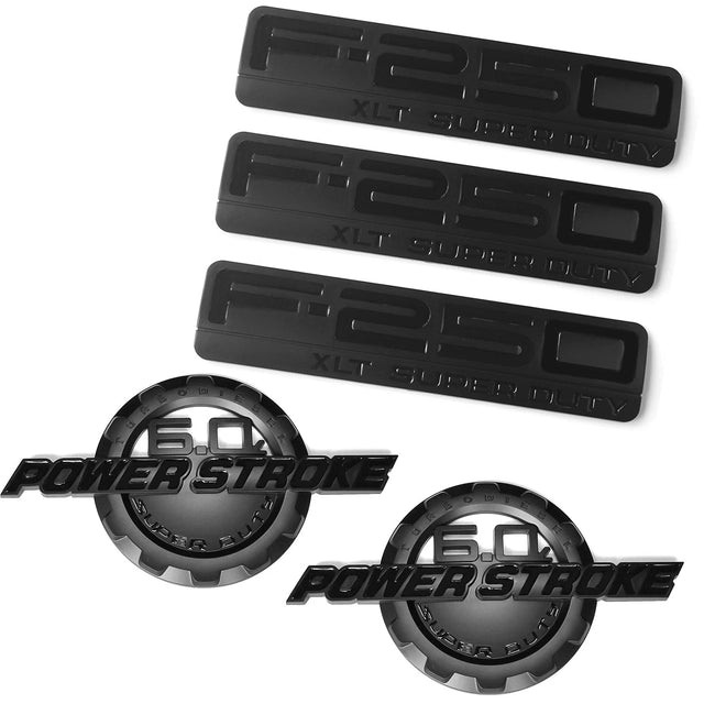6.0L POWER STROKE + F250 XLT Super Duty Emblem Badge Set for Ford F250 (Black/Red/Chrome) 5-Pack