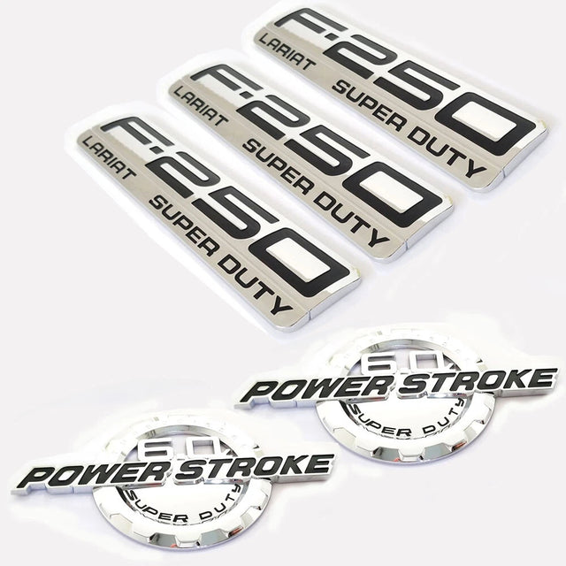 6.0L POWER STROKE + F-250 Lariat Super Duty Emblem Badge for Ford F250 (Black/Red/Chrome) 5-Pack