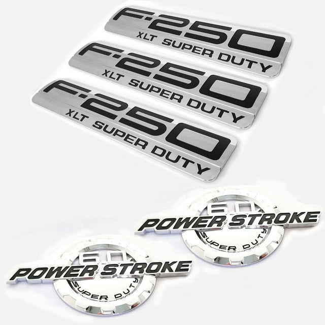 6.0L POWER STROKE + F250 XLT Super Duty Emblem Badge Set for Ford F250 (Black/Red/Chrome) 5-Pack