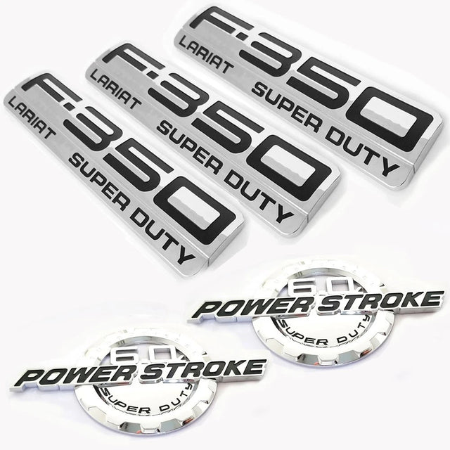 6.0L POWER STROKE + F-350 Lariat Super Duty Emblem Set for Ford F350 (Black/Chrome/Red) 5-Pack