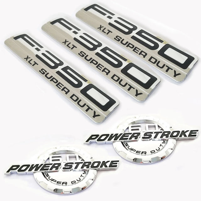 6.0L POWER STROKE + F350 XLT Super Duty Emblem Badge Set for Ford F350 (Black/Chrome/Red) 5-Pack