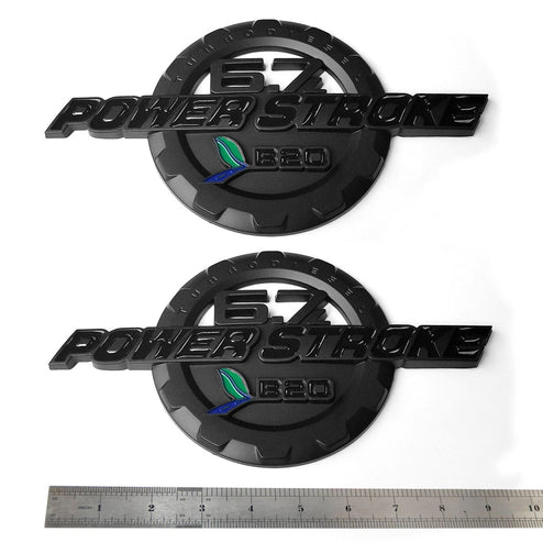 6.7L Powerstroke Turbo Diesel Emblem Badge for 2011-16 Ford Super Duty (Black/Red/Chrome) 2-Pack
