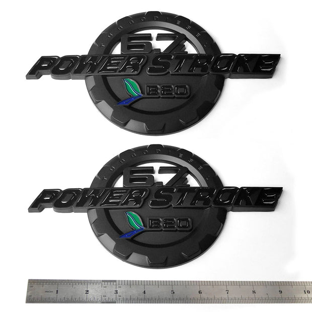 6.7L Powerstroke Turbo Diesel Emblem Badge for 2011-16 Ford Super Duty (Black/Red/Chrome) 2-Pack