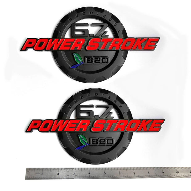 6.7L Powerstroke Turbo Diesel Emblem Badge for 2011-16 Ford Super Duty (Black/Red/Chrome) 2-Pack