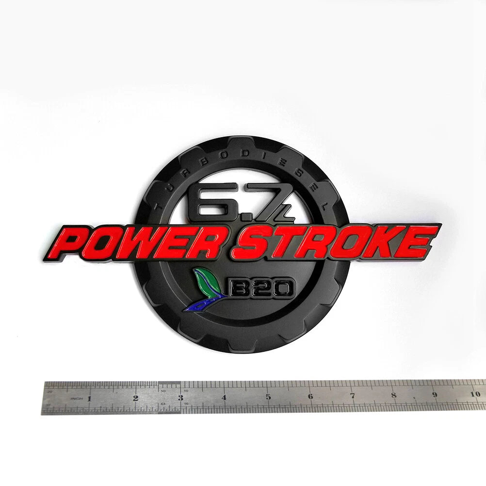 6.7L Powerstroke Turbo Diesel Emblem Badge for 2011-16 Ford Super Duty (Black/Red/Chrome) 2-Pack