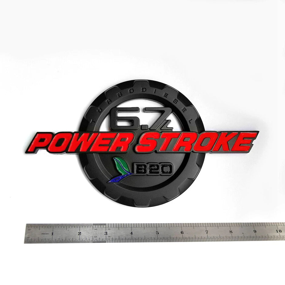 6.7L Powerstroke Turbo Diesel Emblem Badge for 2011-16 Ford Super Duty (Black/Red/Chrome) 2-Pack