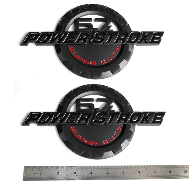 6.7L Powerstroke Emblem Badge for 2011-2024 Ford Super Duty F250 F350 (Black/Chrome/Red) 2-Pack