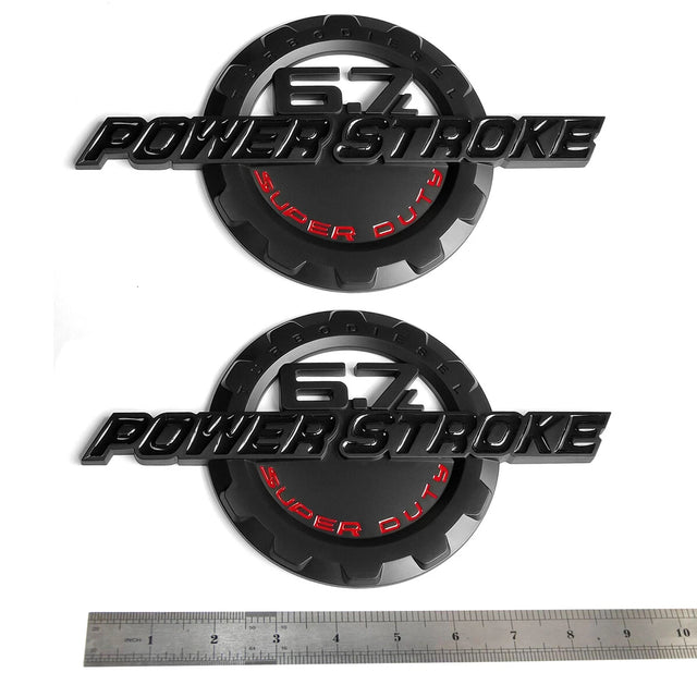 6.7L Powerstroke Emblem Badge for 2011-2024 Ford Super Duty F250 F350 (Black/Chrome/Red) 2-Pack