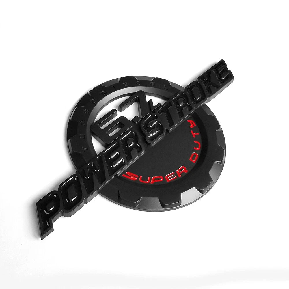6.7L Powerstroke Emblem Badge for 2011-2024 Ford Super Duty F250 F350 (Black/Chrome/Red) 2-Pack
