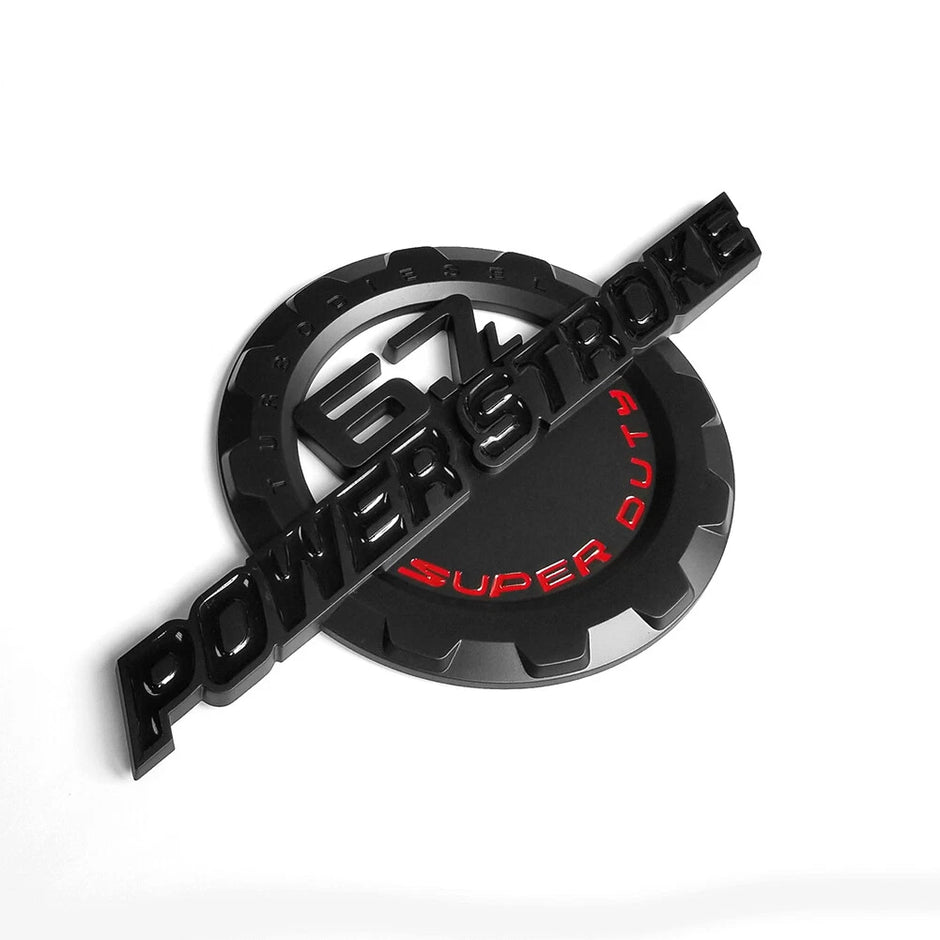 6.7L Powerstroke Emblem Badge for 2011-2024 Ford Super Duty F250 F350 (Black/Chrome/Red) 2-Pack