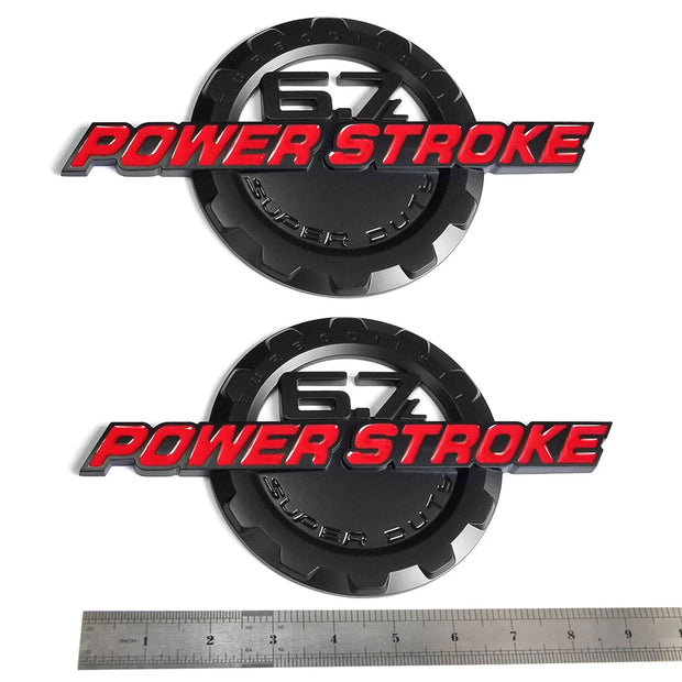 6.7L Powerstroke Emblem Badge for 2011-2024 Ford Super Duty F250 F350 (Black/Chrome/Red) 2-Pack