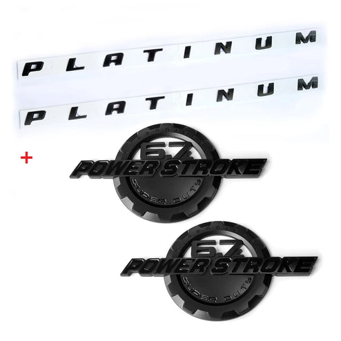 6.7L POWERSTROKE + PLATINUM Super Duty Emblem Set for Ford F250 F350 (Black/Chrome) 4-Pack