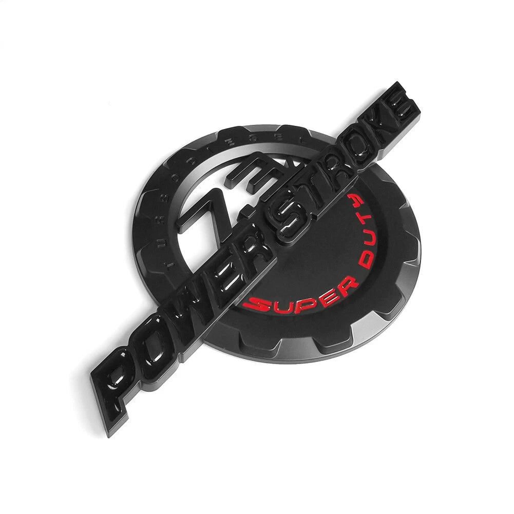 7.3L Powerstroke Emblem 3D Badge for Ford Super Duty F250 F350 F450 (Black/Chrome/Red) 2-Pack