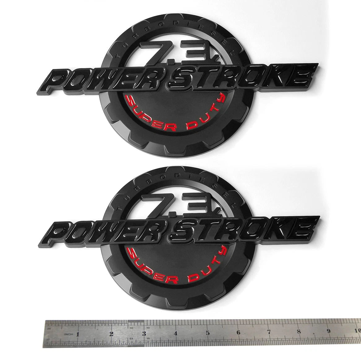 7.3L Powerstroke Emblem 3D Badge for Ford Super Duty F250 F350 F450 (Black/Chrome/Red) 2-Pack