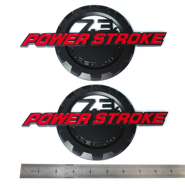 7.3L Powerstroke Emblem 3D Badge for Ford Super Duty F250 F350 F450 (Black/Chrome/Red) 2-Pack