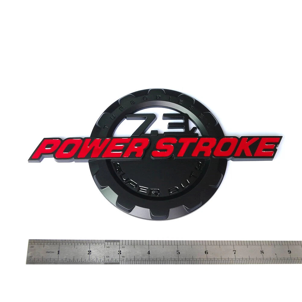 7.3L Powerstroke Emblem 3D Badge for Ford Super Duty F250 F350 F450 (Black/Chrome/Red) 2-Pack