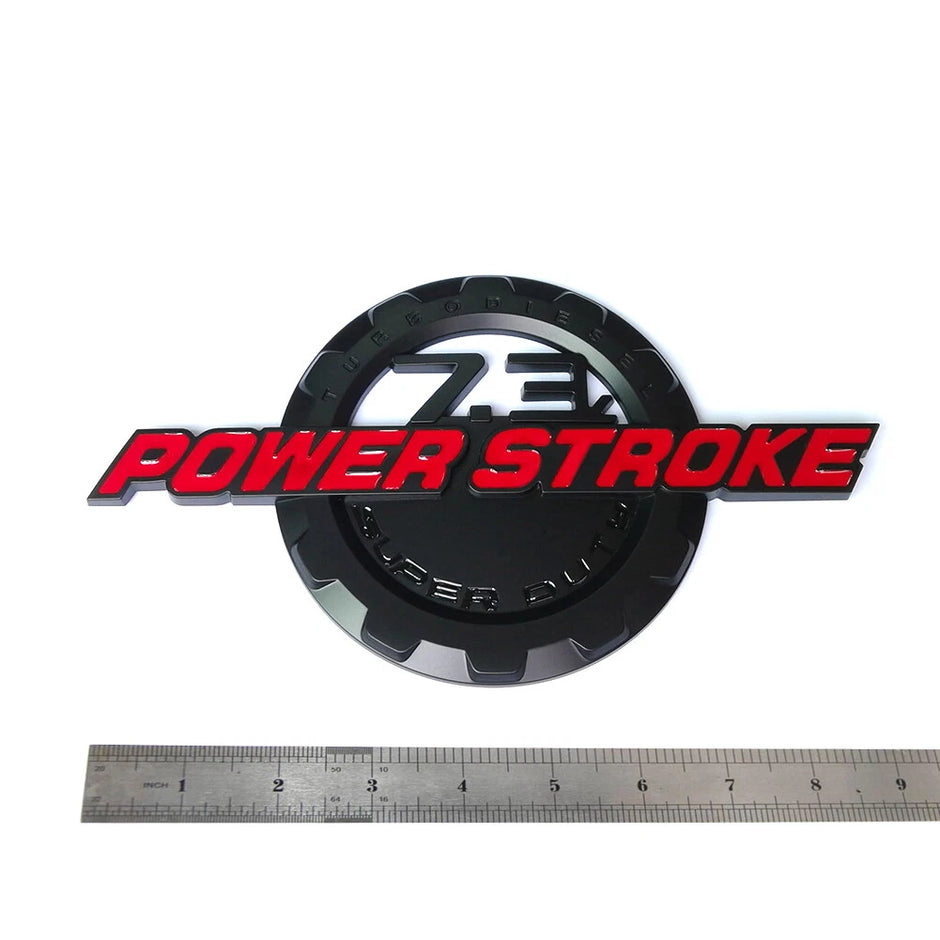 7.3L Powerstroke Emblem 3D Badge for Ford Super Duty F250 F350 F450 (Black/Chrome/Red) 2-Pack