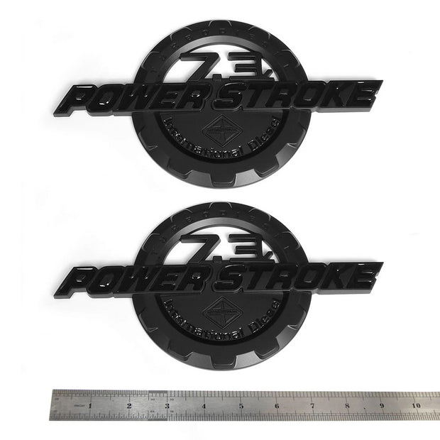 7.3L Powerstroke Emblem for Ford Super Duty International 3D Badge (Black/Chrome/Red) 2-Pack