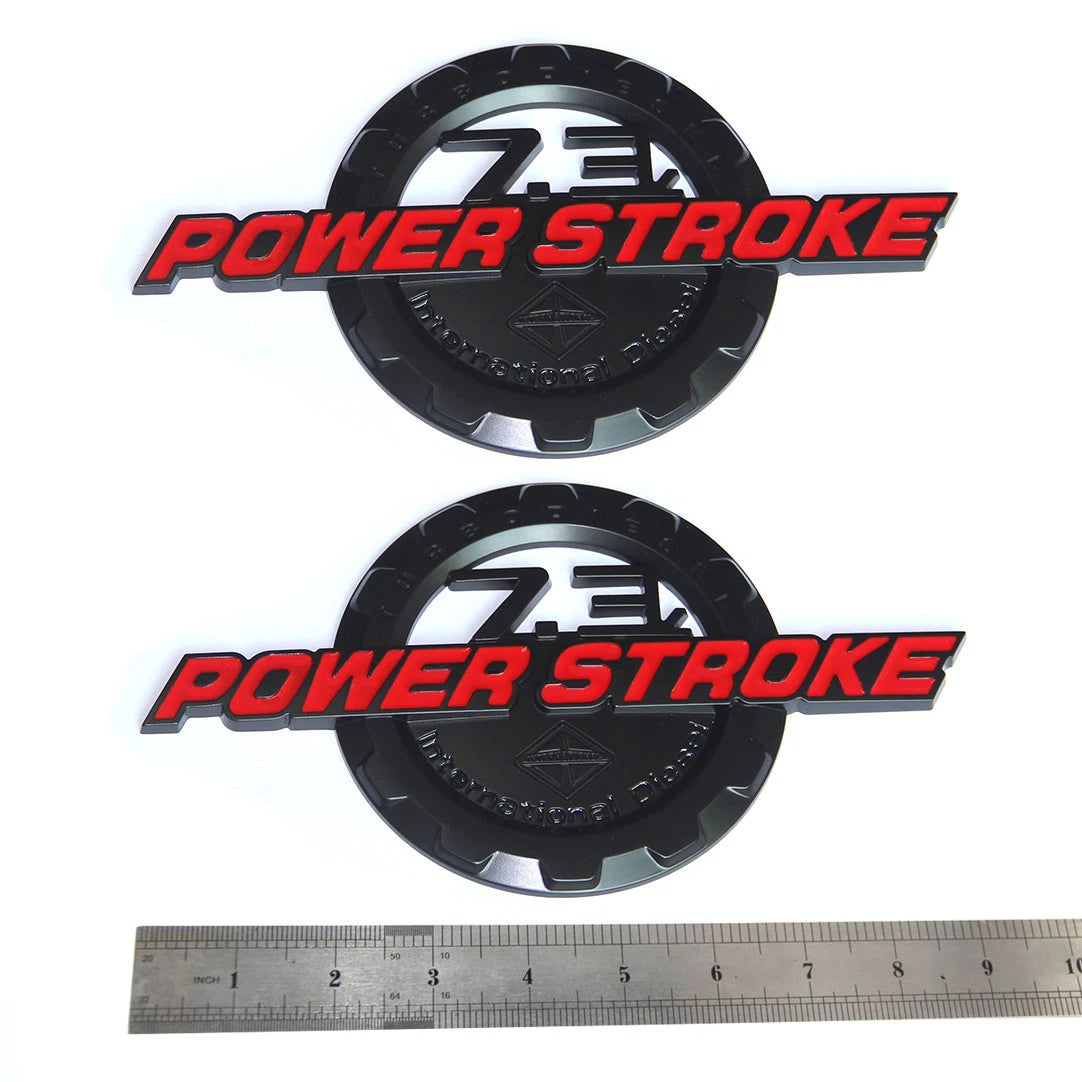 7.3L Powerstroke Emblem for Ford Super Duty International 3D Badge (Black/Chrome/Red) 2-Pack
