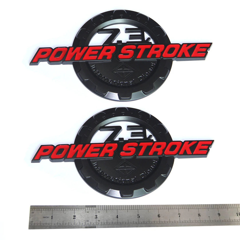 7.3L Powerstroke Emblem for Ford Super Duty International 3D Badge (Black/Chrome/Red) 2-Pack