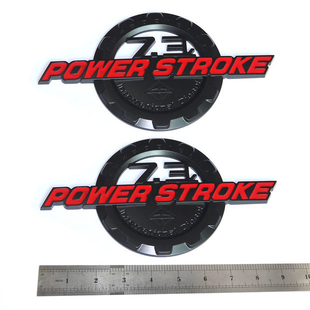 7.3L Powerstroke Emblem for Ford Super Duty International 3D Badge (Black/Chrome/Red) 2-Pack