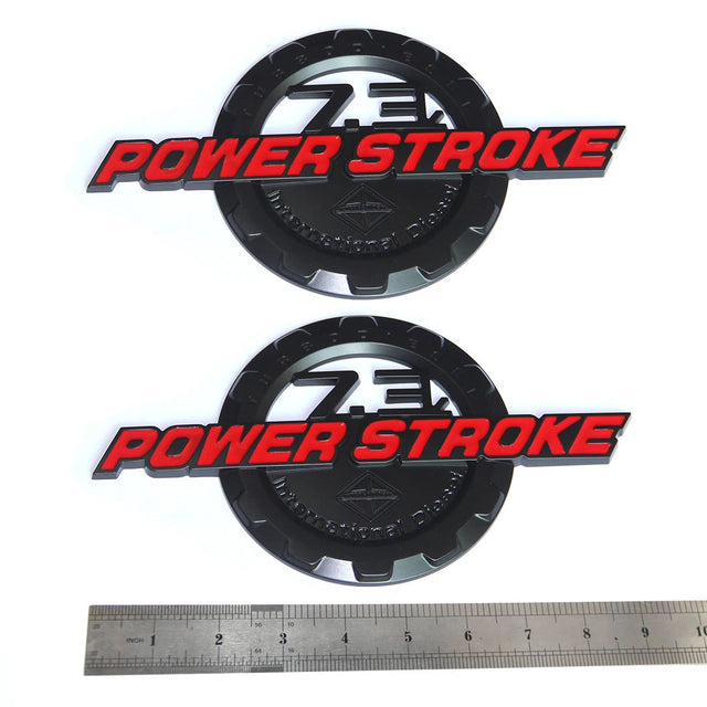 7.3L Powerstroke Emblem for Ford Super Duty International 3D Badge (Black/Chrome/Red) 2-Pack